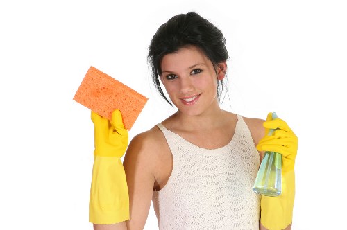 Cleaning professional applying safe working practices in a tidy indoor environment